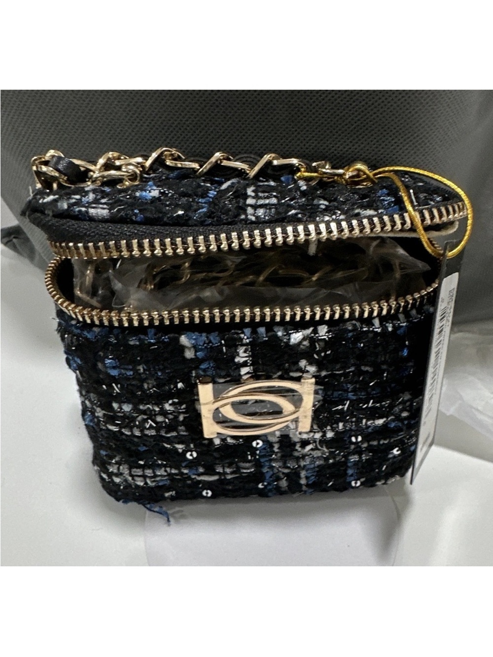 Woven Tweed Mini Crossbody Bag - Navy/Black